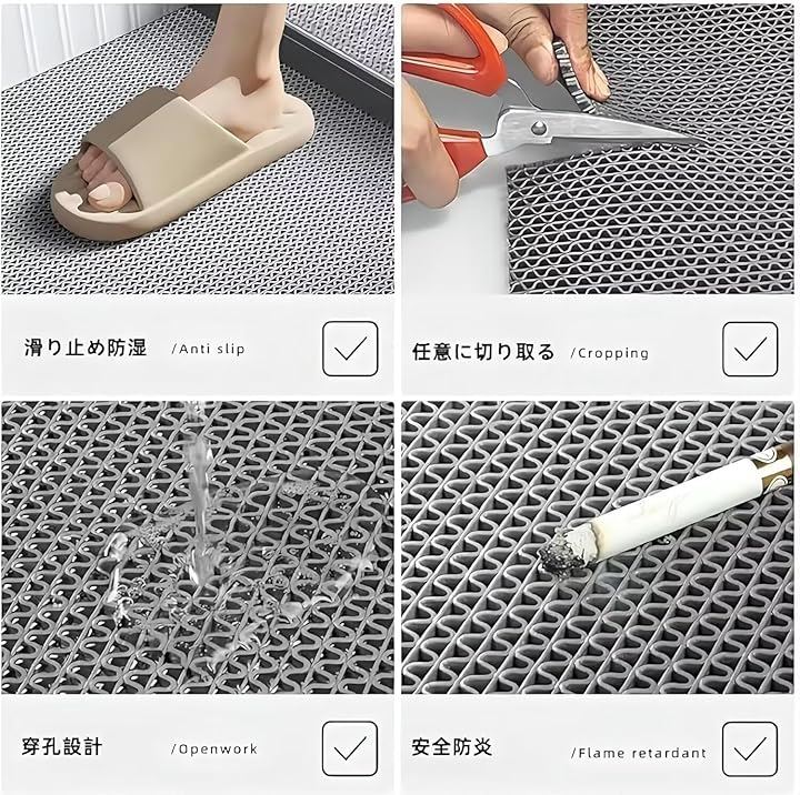 業務用滑り止めマット PVC ゴムマット 歩行滑り止めマット 厚さ4.5mm 透水マット 穴あき 風呂マット プール下マット 玄関マット 屋外 抗菌 速乾(レッド, 1.2x15m)