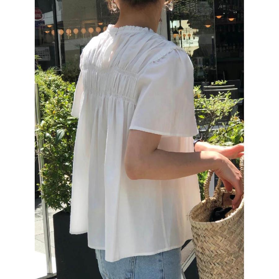 ブラウス シャツブラウス レディース たっぷり ギャザートップス シャツ 半袖 半そで 綿 コットン 大きいサイズ シャーリングギャザー ブラウス 春 夏