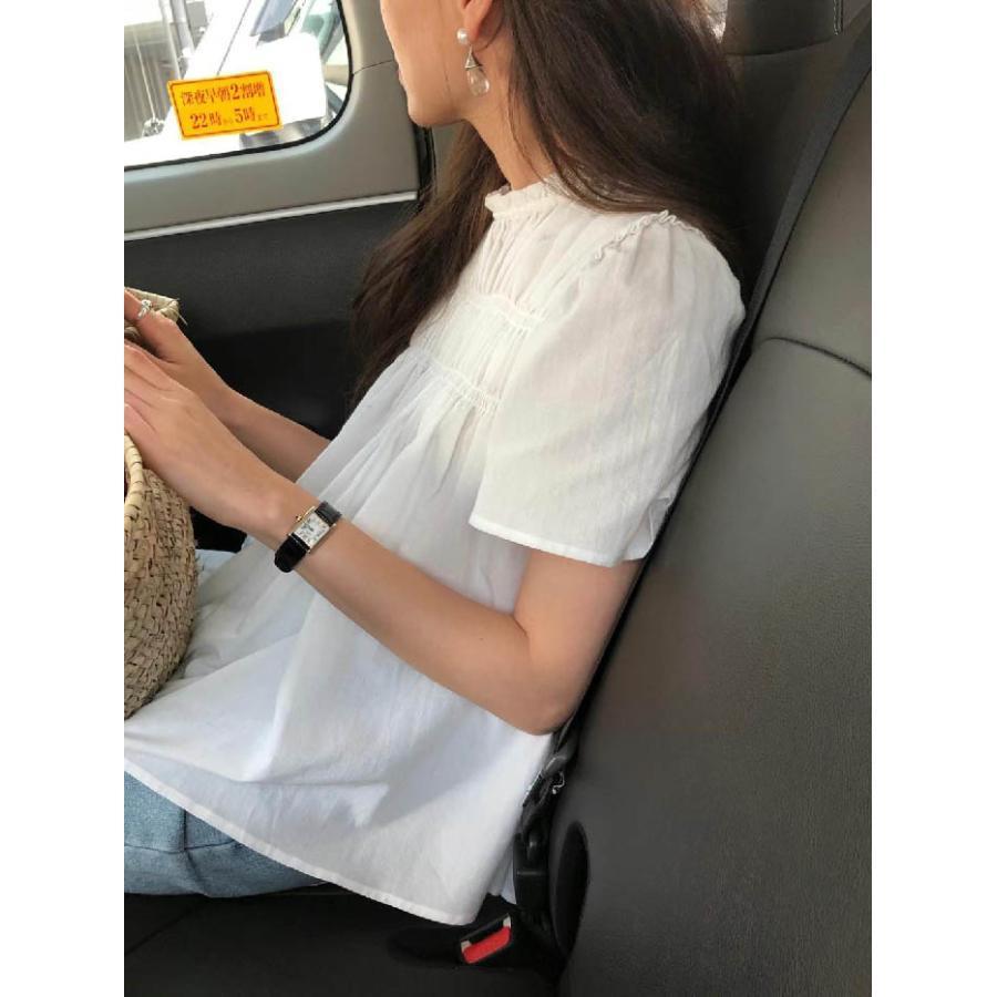 ブラウス シャツブラウス レディース たっぷり ギャザートップス シャツ 半袖 半そで 綿 コットン 大きいサイズ シャーリングギャザー ブラウス 春 夏