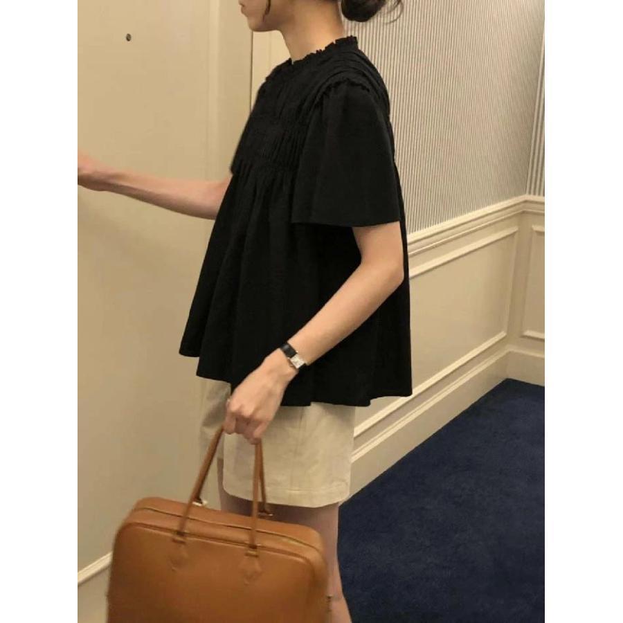ブラウス シャツブラウス レディース たっぷり ギャザートップス シャツ 半袖 半そで 綿 コットン 大きいサイズ シャーリングギャザー ブラウス 春 夏