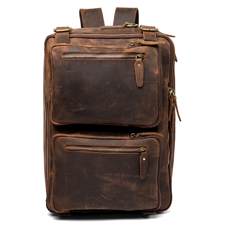 復古の手の遅い時間狂った馬の皮ランドセル男の人の真皮の手を提げて頭を包みます牛革の皮のリュックサック層コンピュータのバッグ