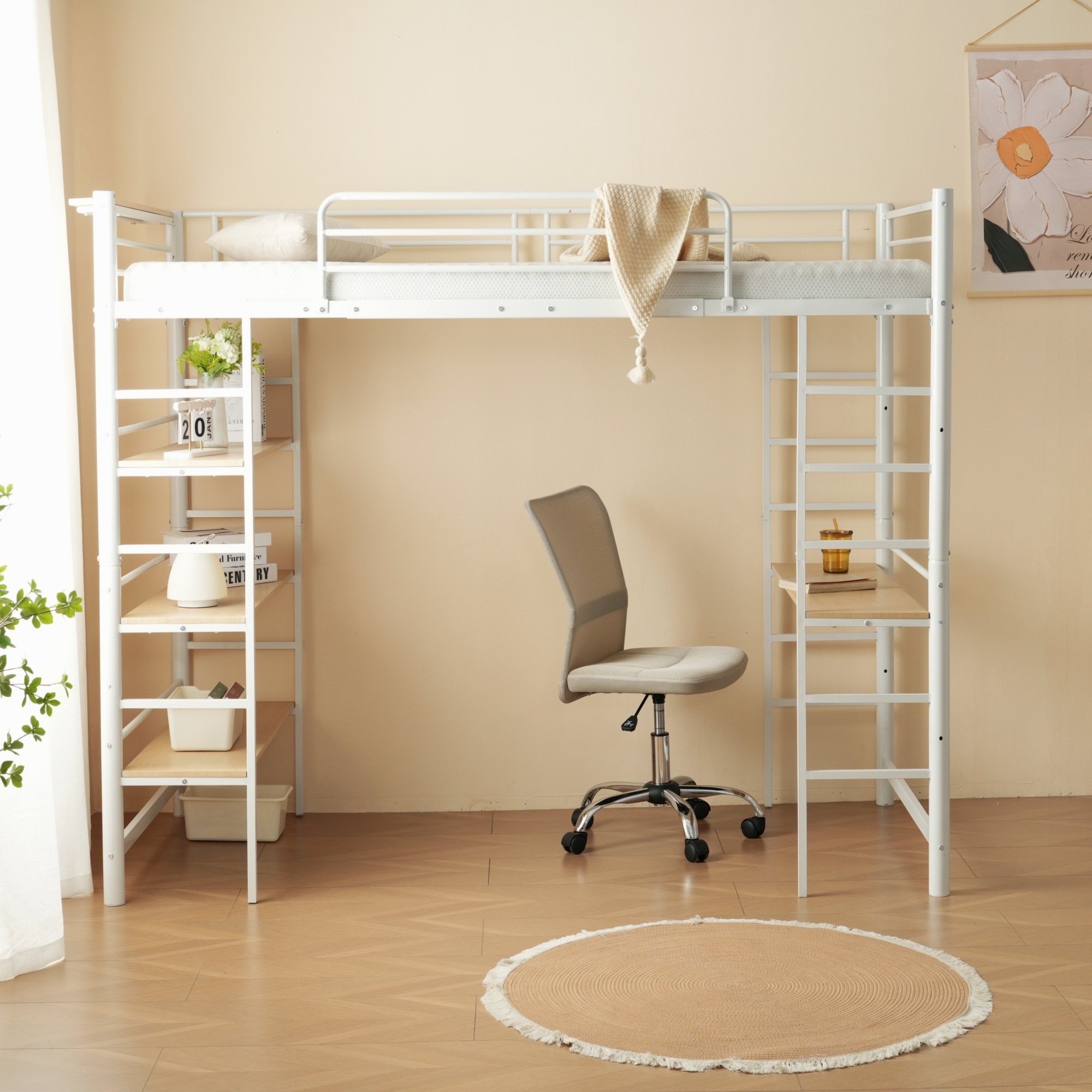 新作 ブラック ロフトベッド 片側手すり付き 収納付き パイプベッド