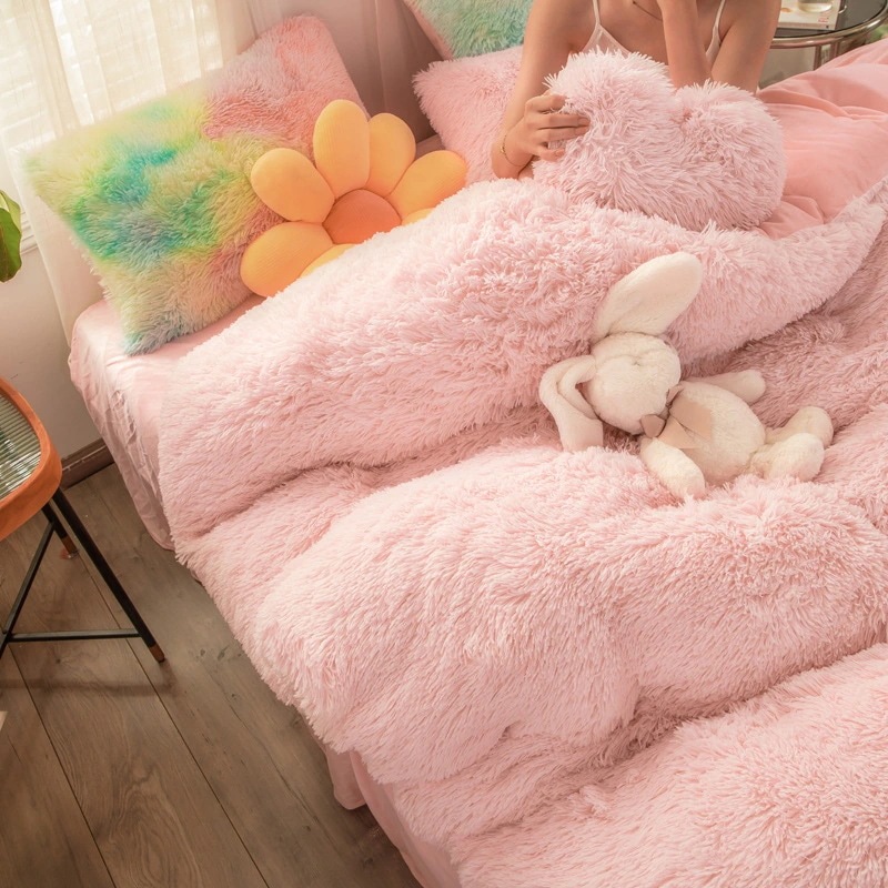 韓国ファッション冬 厚手保温ミンクダウン4点セット布団カバー 可愛い 柔らかコーラルフリース裏起毛布団カバー