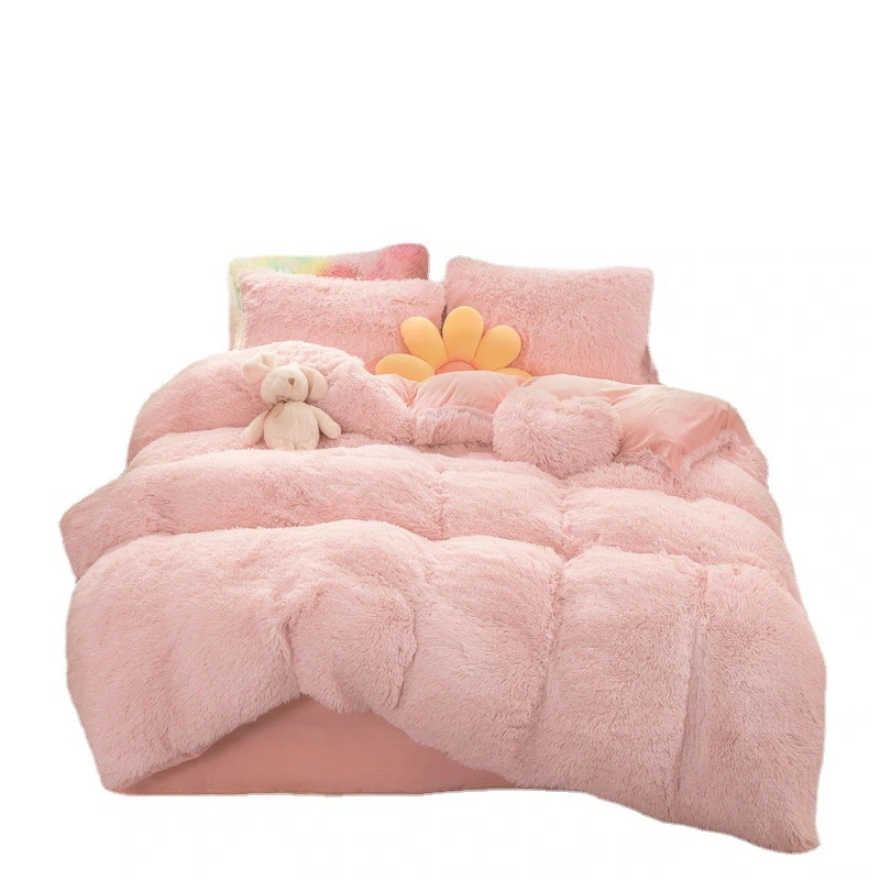 韓国ファッション冬 厚手保温ミンクダウン4点セット布団カバー 可愛い 柔らかコーラルフリース裏起毛布団カバー