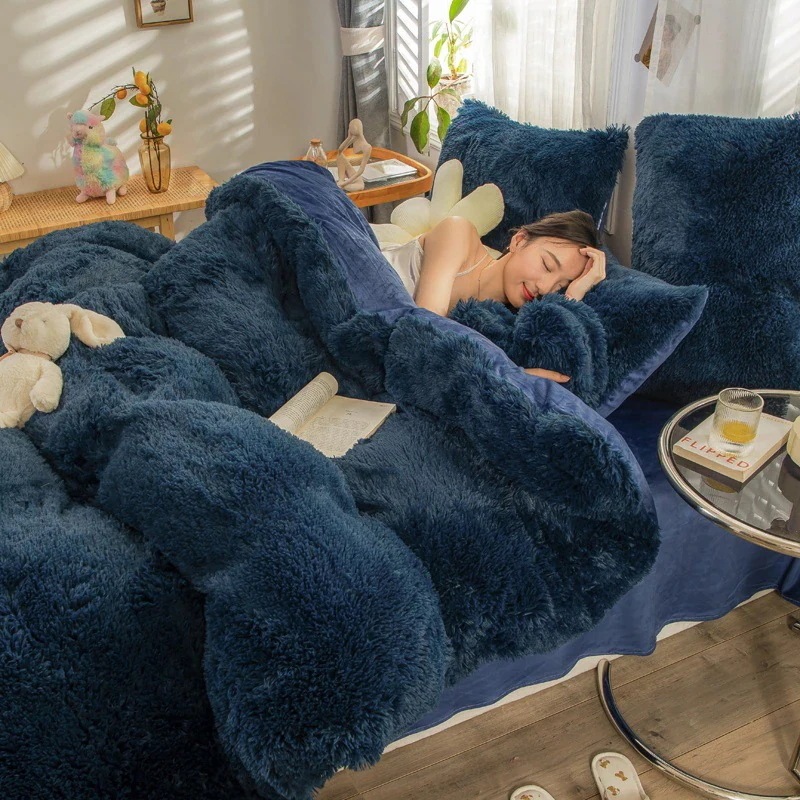 韓国ファッション冬 厚手保温ミンクダウン4点セット布団カバー 可愛い 柔らかコーラルフリース裏起毛布団カバー