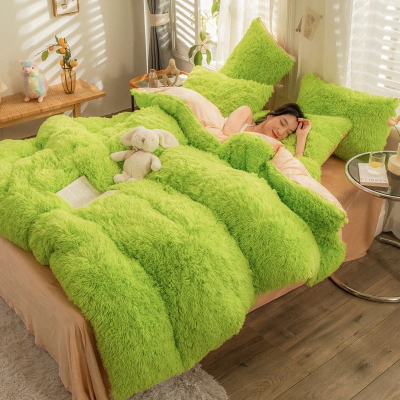 韓国ファッション冬 厚手保温ミンクダウン4点セット布団カバー 可愛い 柔らかコーラルフリース裏起毛布団カバー