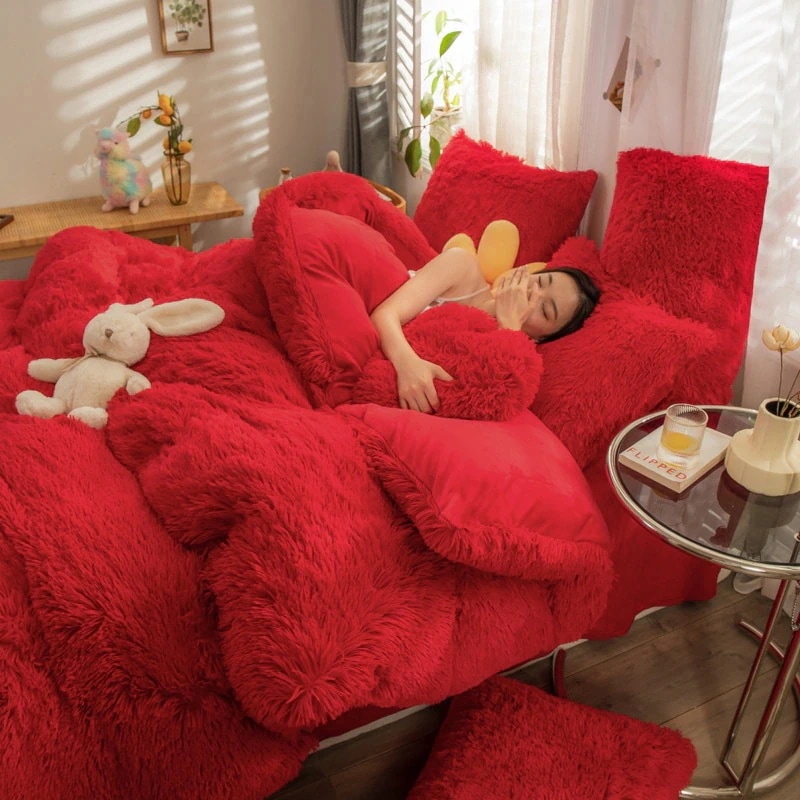 韓国ファッション冬 厚手保温ミンクダウン4点セット布団カバー 可愛い 柔らかコーラルフリース裏起毛布団カバー