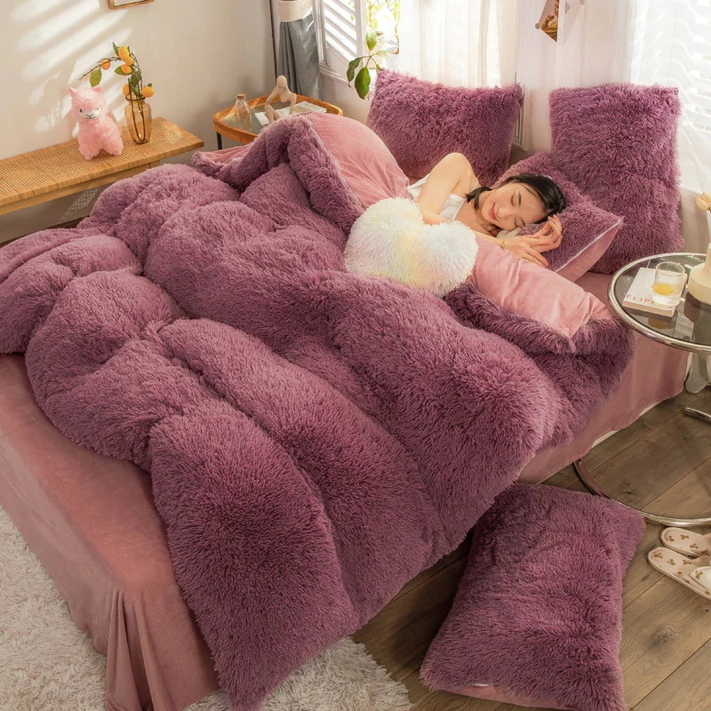 韓国ファッション冬 厚手保温ミンクダウン4点セット布団カバー 可愛い 柔らかコーラルフリース裏起毛布団カバー