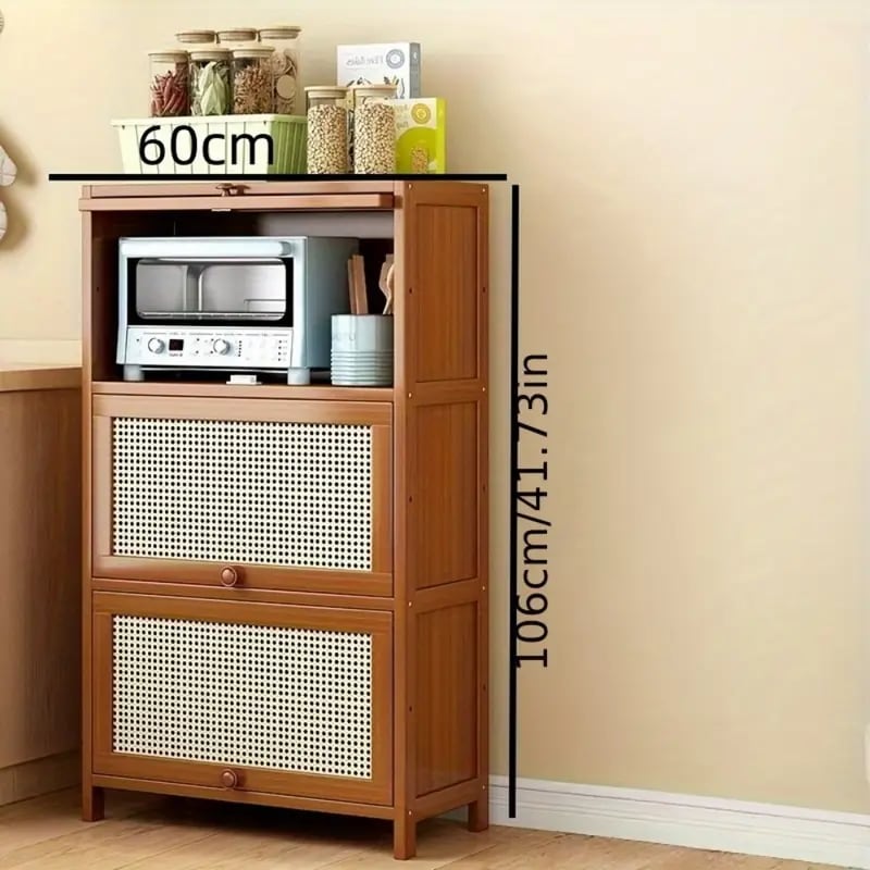 モダンミニマリスト木製収納キャビネット編み込みドア＆引き出し2つ付き - キッチン・リビングルーム・玄関用多目的オーガナイザーホームデコレーションのためのコンパクトな長方形デザインと装飾トップ