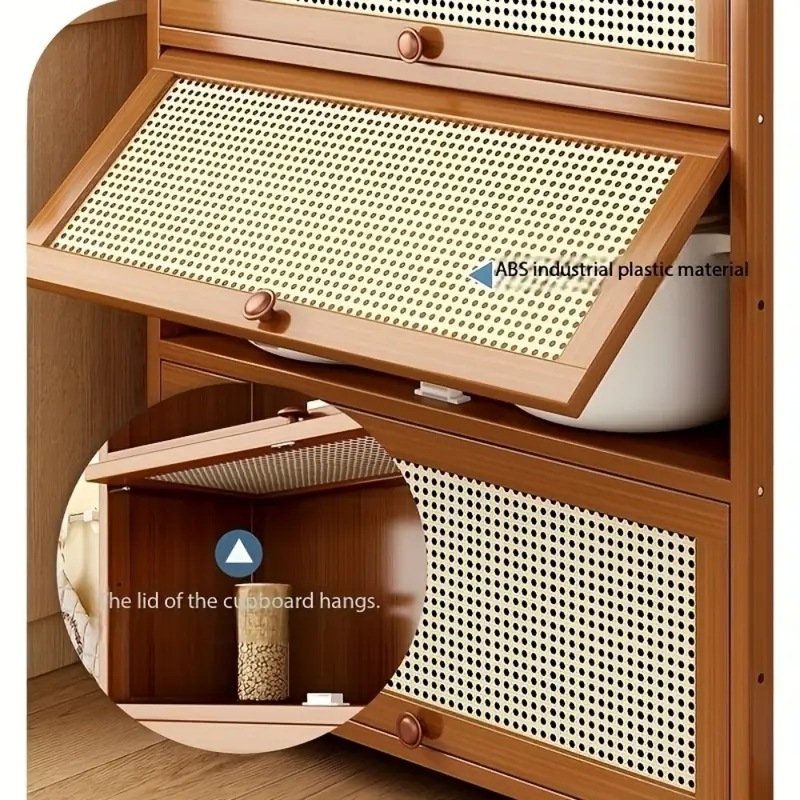 モダンミニマリスト木製収納キャビネット編み込みドア＆引き出し2つ付き - キッチン・リビングルーム・玄関用多目的オーガナイザーホームデコレーションのためのコンパクトな長方形デザインと装飾トップ