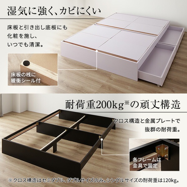 ベッド 収納付き 連結 引き出し付き キャスター付き 木製 ヘッドレス シンプル モダン ホワイト シングル ボンネルコイルマットレス付き