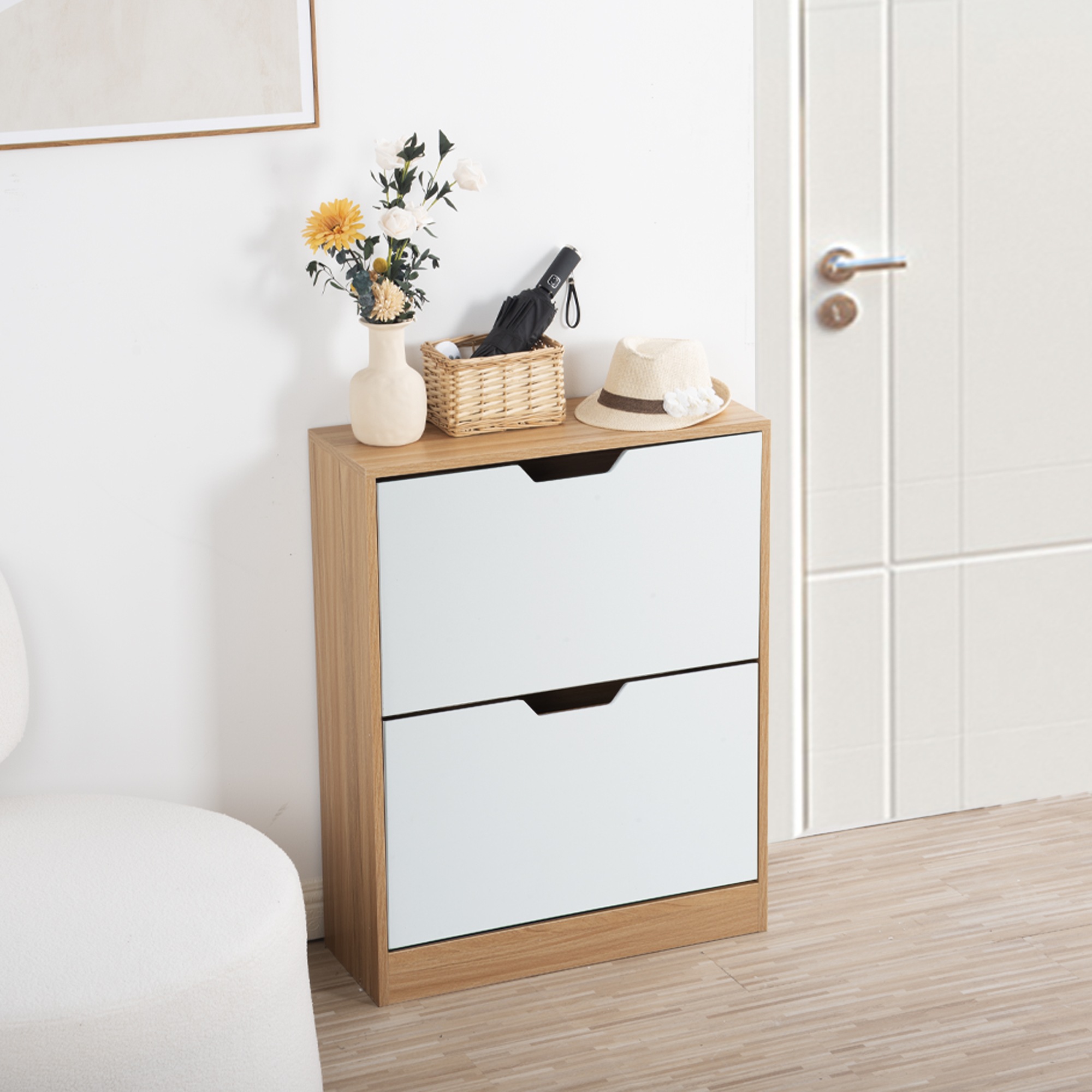 【国内発送,送.料無料】A155下駄箱 2段 2層 シューズラック 玄関収納 ひとり暮らし スリムタイプ 靴収納 ラック 靴収納棚 安定 ナチュラル+ホワイト 【国内発送,送.料無料】A155下駄箱 2段 2層 シューズラック 玄関収納 ひとり暮らし スリムタイプ 靴収納 ラック 靴収納棚 安定 ナチュラル+ホワイト