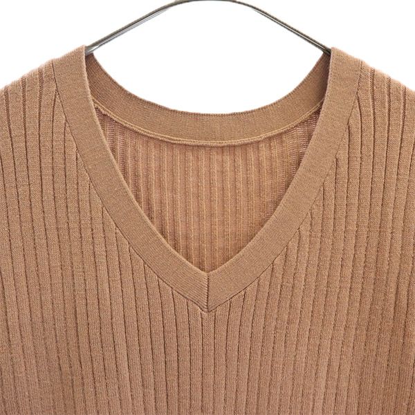 長袖 Vネック リブニット ロングワンピース F ピンク レディース