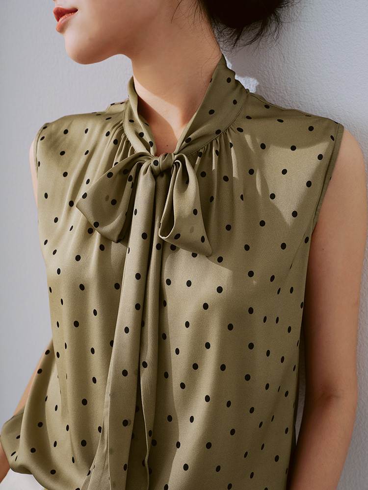 ポルカ ドット ノースリーブ トップス デート シャツ 上着 ショート丈
