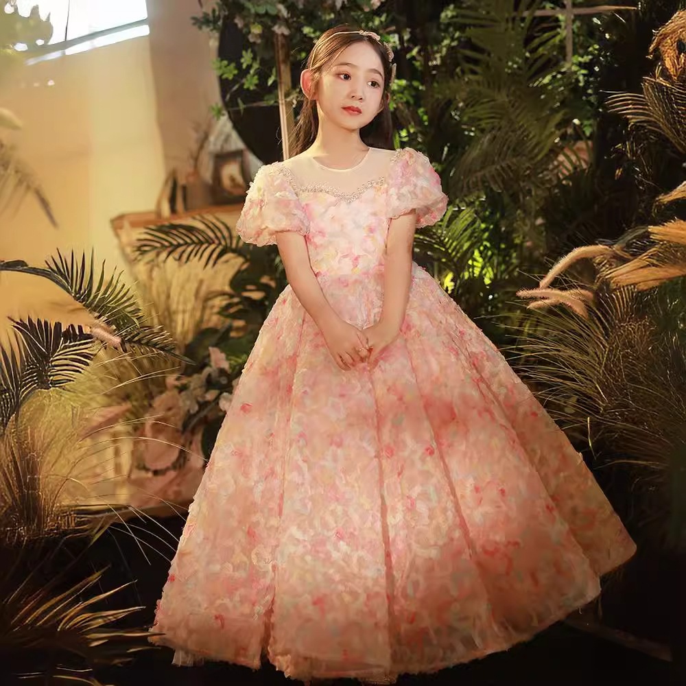 ピンクガールドレスプリンセススカートフラワーチャイルドウェディングホストファッショナブルチルドレンパフォーマンスコスム ピンクガールドレスプリンセススカートフラワーチャイルドウェディングホストファッショナブルチルドレンパフォーマンスコスム
