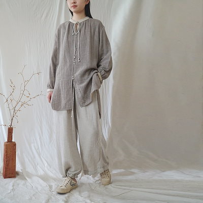 文学的でカジュアルな柔らかい二層綿のミッドレングスシャツ牧歌的な自然で快適なルーズトップS22294 文学的でカジュアルな柔らかい二層綿のミッドレングスシャツ牧歌的な自然で快適なルーズトップS22294