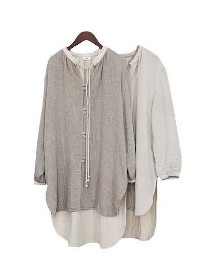 文学的でカジュアルな柔らかい二層綿のミッドレングスシャツ牧歌的な自然で快適なルーズトップS22294 文学的でカジュアルな柔らかい二層綿のミッドレングスシャツ牧歌的な自然で快適なルーズトップS22294