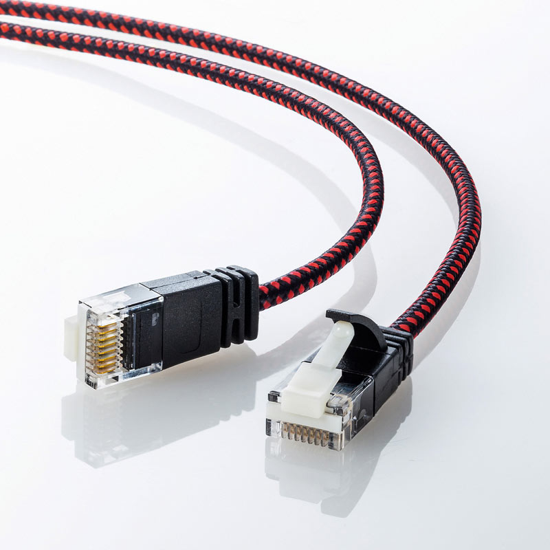 （まとめ買い）つめ折れ防止カテゴリ6A細径メッシュLANケーブル ブラック&レッド 5m KB-T6AME-05BKR [x3]