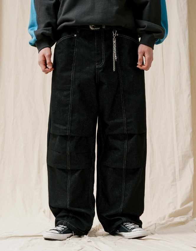[JEMUT]★MIDDLE WIDE PARASUIT DENIM PANTS JEMUT] Middle Wide Parachute Denim Pants デニム・ジーンズ