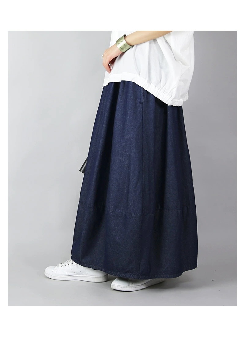 バルーンシルエットライトデニムロングスカート スカート レディース ロング丈 綿100％ コットン バルーンスカート バルーン ロング ロングスカート ウエストゴム 楽ちん 大人可愛い 上品 デニムス