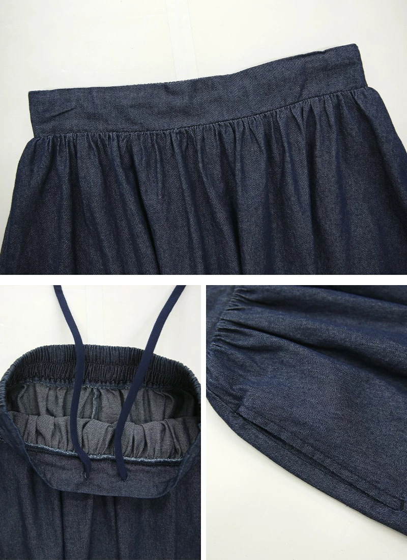 バルーンシルエットライトデニムロングスカート スカート レディース ロング丈 綿100％ コットン バルーンスカート バルーン ロング ロングスカート ウエストゴム 楽ちん 大人可愛い 上品 デニムス