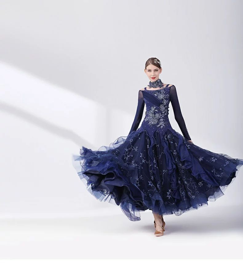 激安セールセール 社交ダンス 衣装 ワンピース 大きい裾 上品 大人 お洒落 ダンス専門服 タンゴ モダンダンス 舞台 演出 イベント衣装 ステージ衣装 ラテンダンス ダンスウエア ダンス競技着 練習