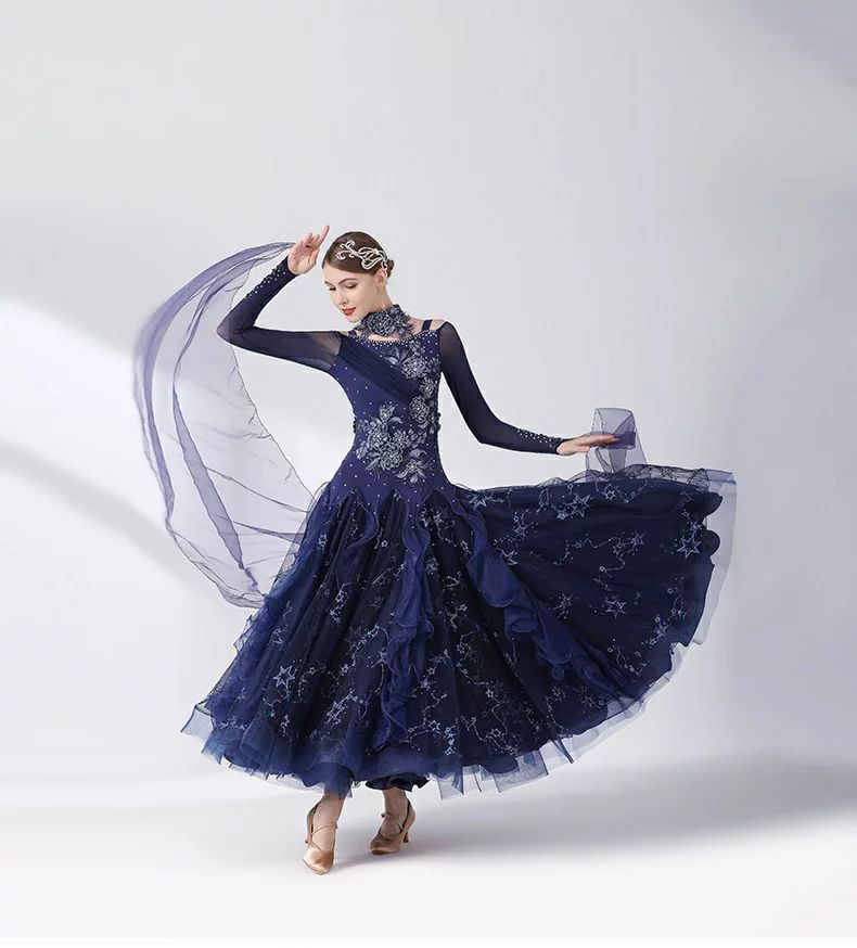 激安セールセール 社交ダンス 衣装 ワンピース 大きい裾 上品 大人 お洒落 ダンス専門服 タンゴ モダンダンス 舞台 演出 イベント衣装 ステージ衣装 ラテンダンス ダンスウエア ダンス競技着 練習