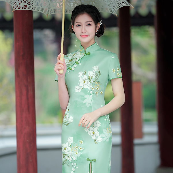 Qoo10] 緑のチャイナドレス2024年の新しい夏の