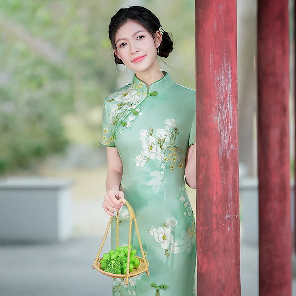 Qoo10] 緑のチャイナドレス2024年の新しい夏の