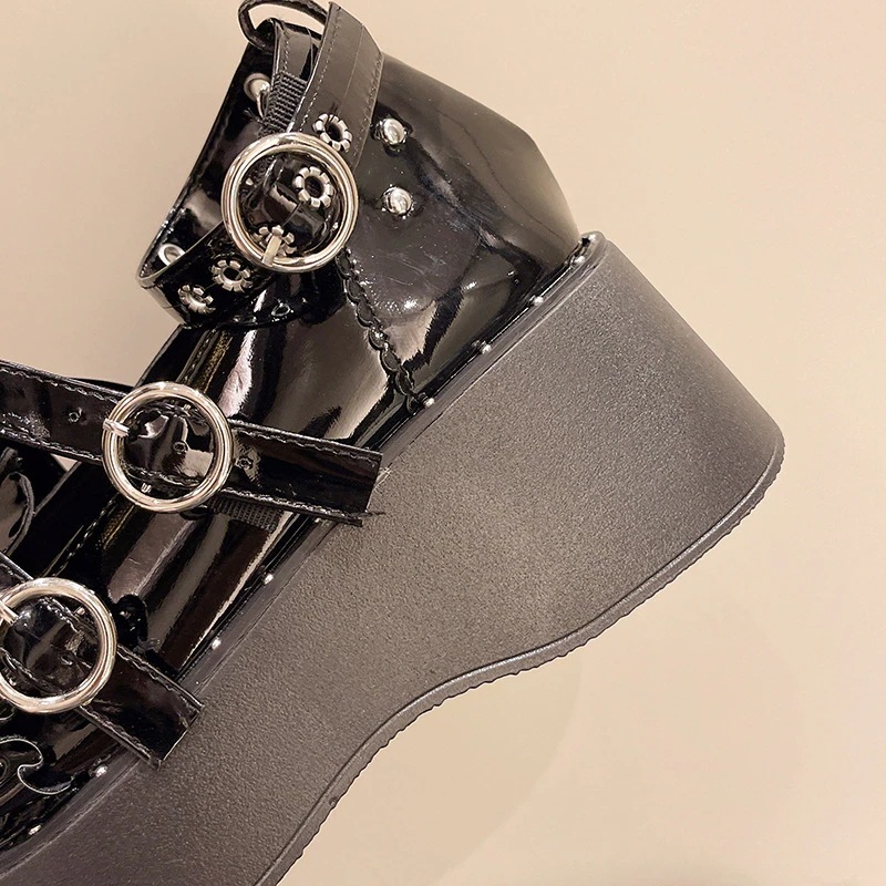 英国調メアリージェーンローファー レトロ厚底 リボン付き 3cm台 ブラック/ブラウン 英国調メアリージェーンローファー レトロ厚底 リボン付き 3cm台 ブラック/ブラウン