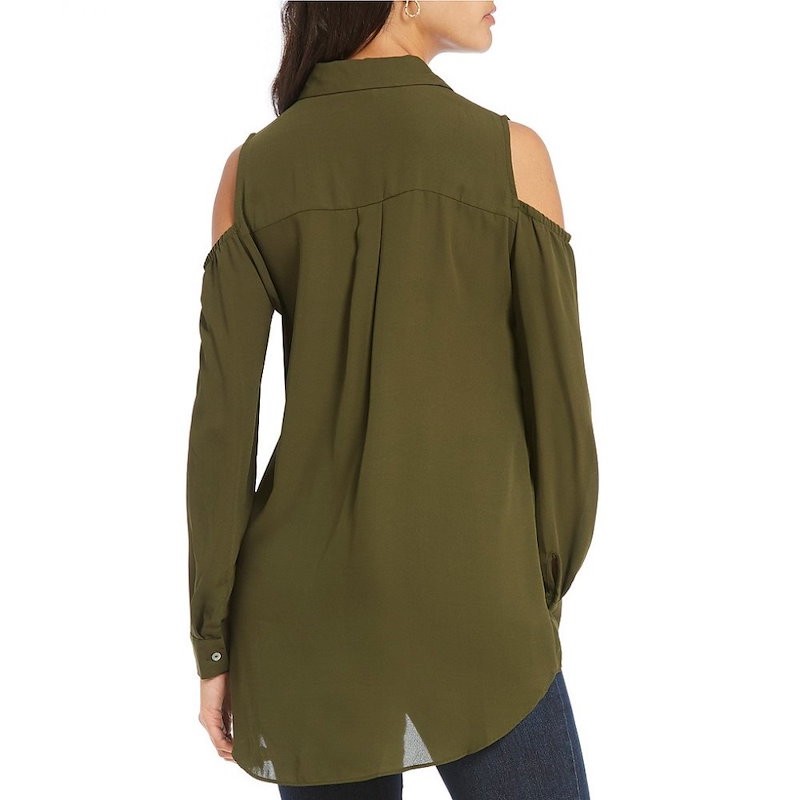 チェルシー&セオドア レディース トップス ブラウス・シャツ【Chelsea & Theodore Cold Shoulder Button Front Shirt】Olive チェルシー&セオドア レディース トップス ブラウス・シャツ【Chelsea & Theodore Cold Shoulder Button Front Shirt】Olive