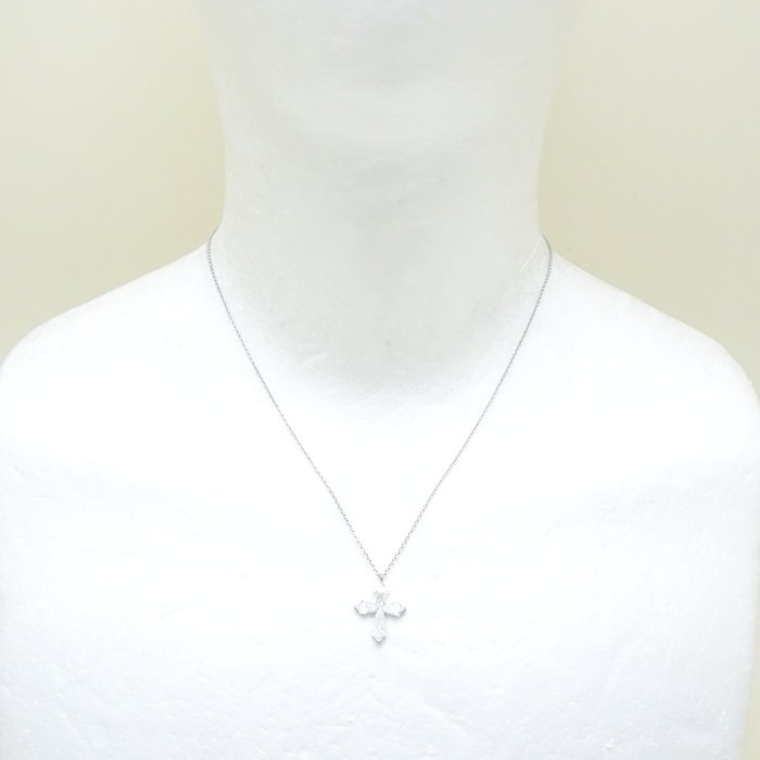 トラペゾイド クロス ネックレス ダイヤモンド K18WG ホワイトゴールド/292343【中古】