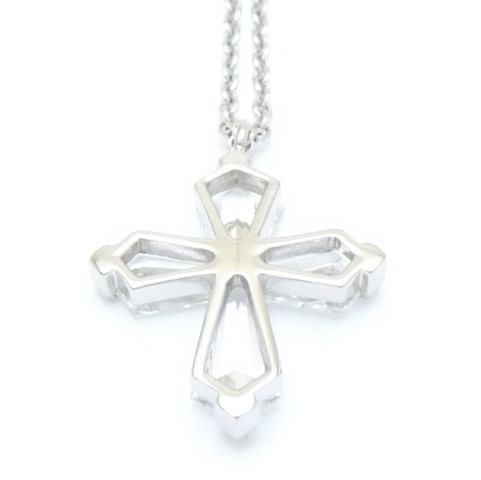 トラペゾイド クロス ネックレス ダイヤモンド K18WG ホワイトゴールド/292343【中古】