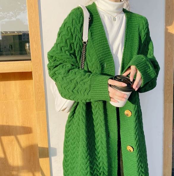 トップス カーディガン ロング丈 袖付き 長袖 襟なし Vネック 前開き もこもこ ニット かわいい