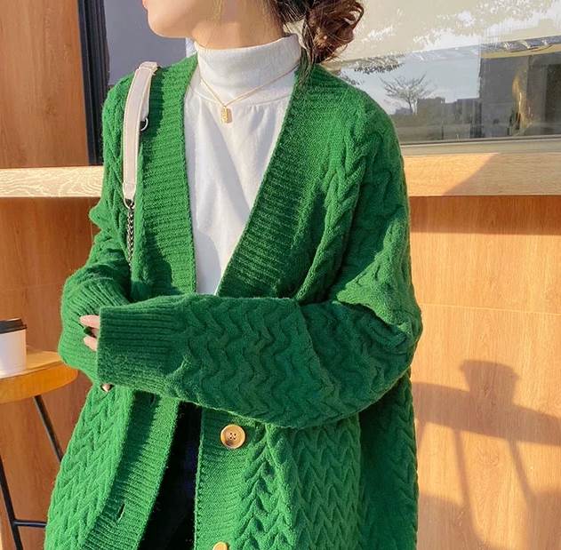 トップス カーディガン ロング丈 袖付き 長袖 襟なし Vネック 前開き もこもこ ニット かわいい