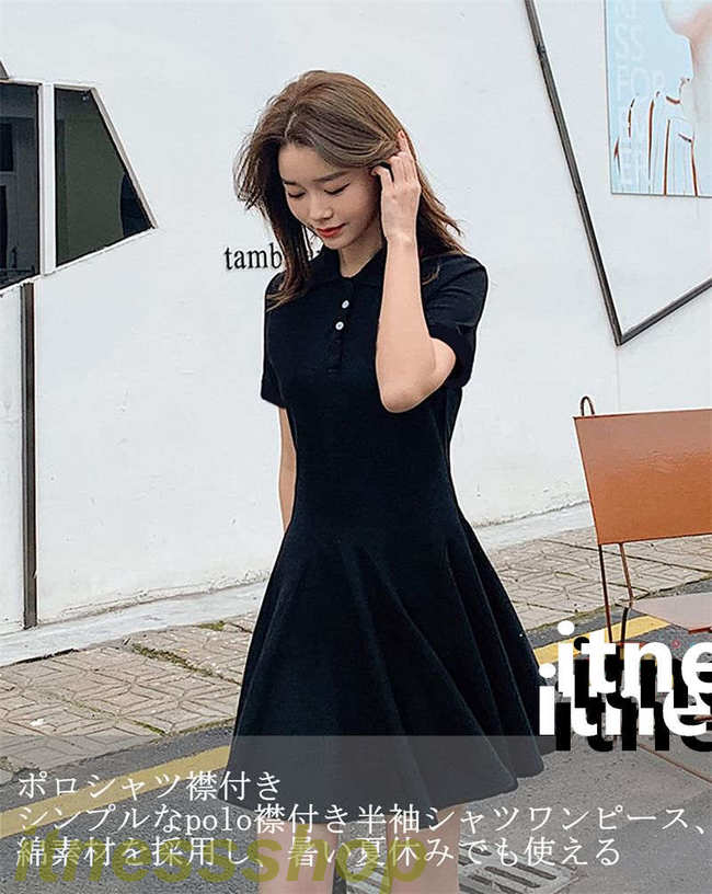 新しい 新品 ポロシャツワンピースレディース 半袖ワンピース シャツワンピース 無地 夏 大きいサイズ 綿 通気吸湿 Aライン 体型カバー 半袖 襟付き スポーツウェアチュニック ゴルフ テニス 夏コ