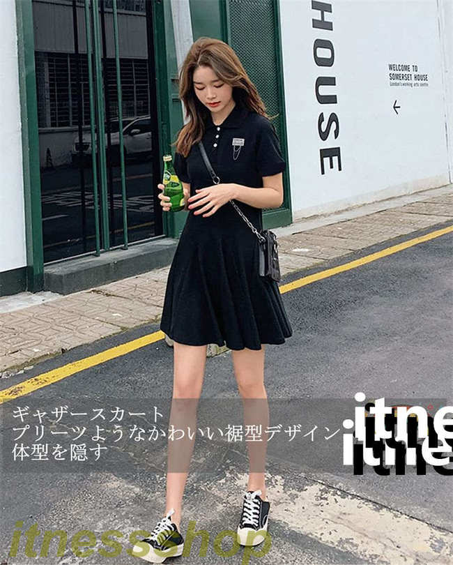 新しい 新品 ポロシャツワンピースレディース 半袖ワンピース シャツワンピース 無地 夏 大きいサイズ 綿 通気吸湿 Aライン 体型カバー 半袖 襟付き スポーツウェアチュニック ゴルフ テニス 夏コ