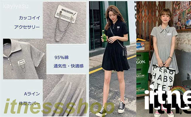 新しい 新品 ポロシャツワンピースレディース 半袖ワンピース シャツワンピース 無地 夏 大きいサイズ 綿 通気吸湿 Aライン 体型カバー 半袖 襟付き スポーツウェアチュニック ゴルフ テニス 夏コ