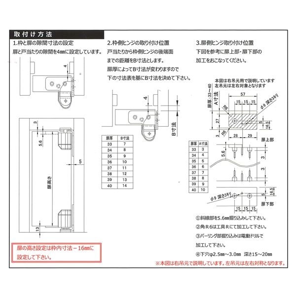 No.1910 3次元調整ピボットヒンジ 右 ブラック樹脂