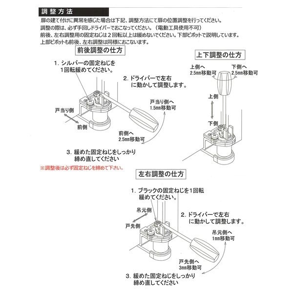 No.1910 3次元調整ピボットヒンジ 右 ブラック樹脂