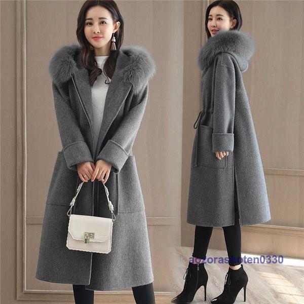コート レディース ロングコート フード付き ファー付き フェイクファー オーバーコート トレンチ チェスター