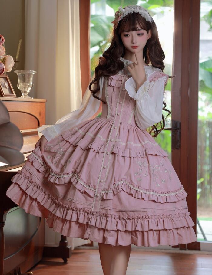 ロリータ フリル レース ジャンパースカート ジャンスカ ワンピース ドレス 華やか お花 かわいい 萌え ゆめかわいい クラシカル ロリータ クラロリ 甘ロリ ロリータファッション レディース 衣装