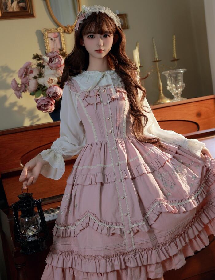 ロリータ フリル レース ジャンパースカート ジャンスカ ワンピース ドレス 華やか お花 かわいい 萌え ゆめかわいい クラシカル ロリータ クラロリ 甘ロリ ロリータファッション レディース 衣装