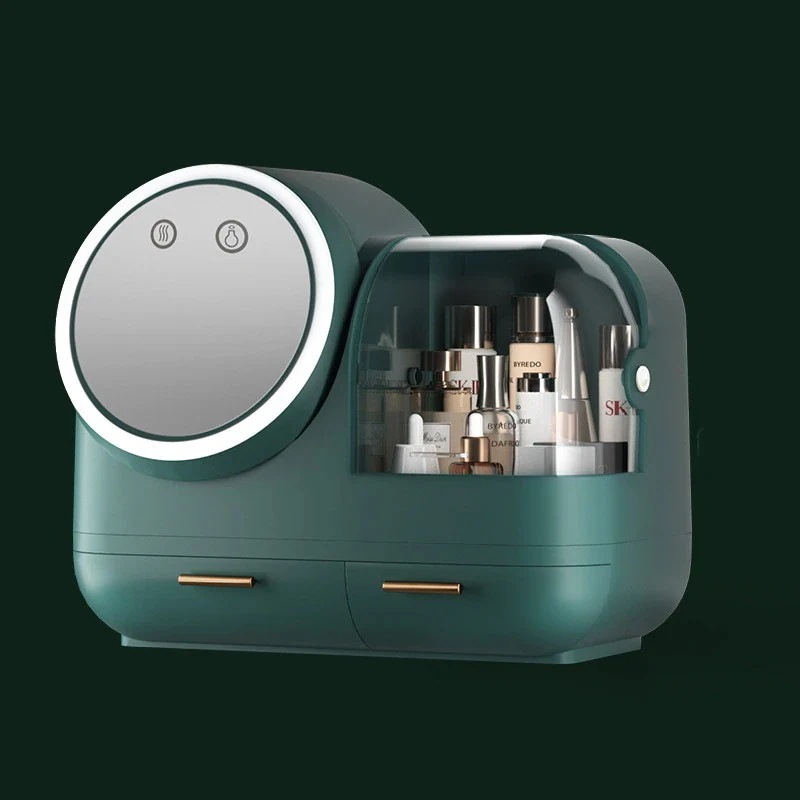 メイクボックス LED化粧鏡メイクファン付き 透明コスメボックス メイクケース 化粧箱 メイク用品538