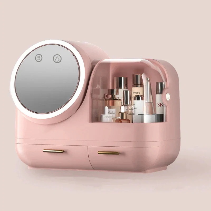 メイクボックス LED化粧鏡メイクファン付き 透明コスメボックス メイクケース 化粧箱 メイク用品538