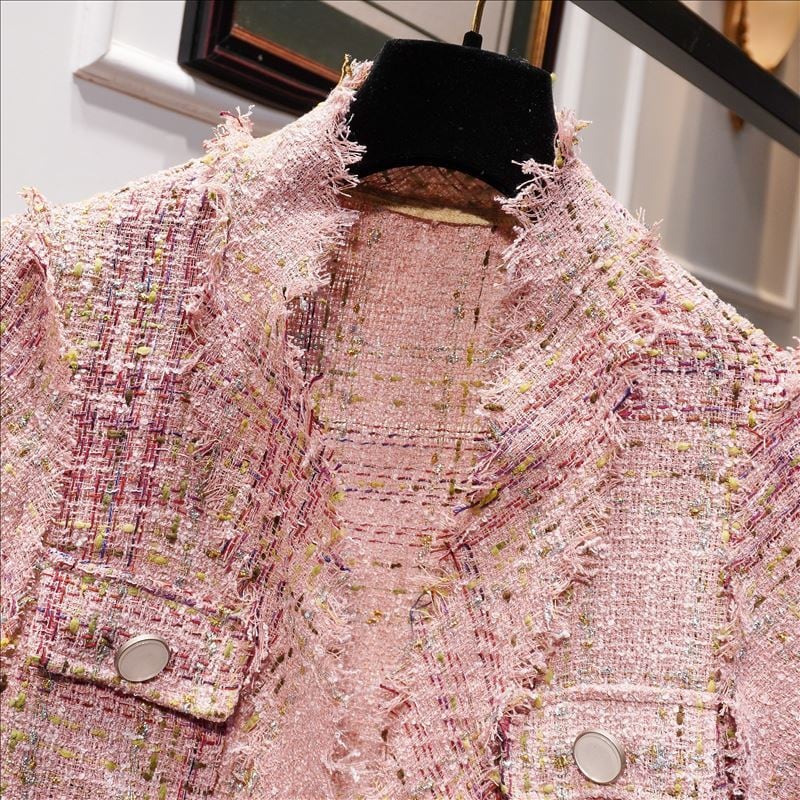 レディース ベスト ツイードベスト ミドル丈 ノーカラー ポケット フラットボタン フリンジ レディース ベスト ツイードベスト ミドル丈 ノーカラー ポケット フラットボタン フリンジ