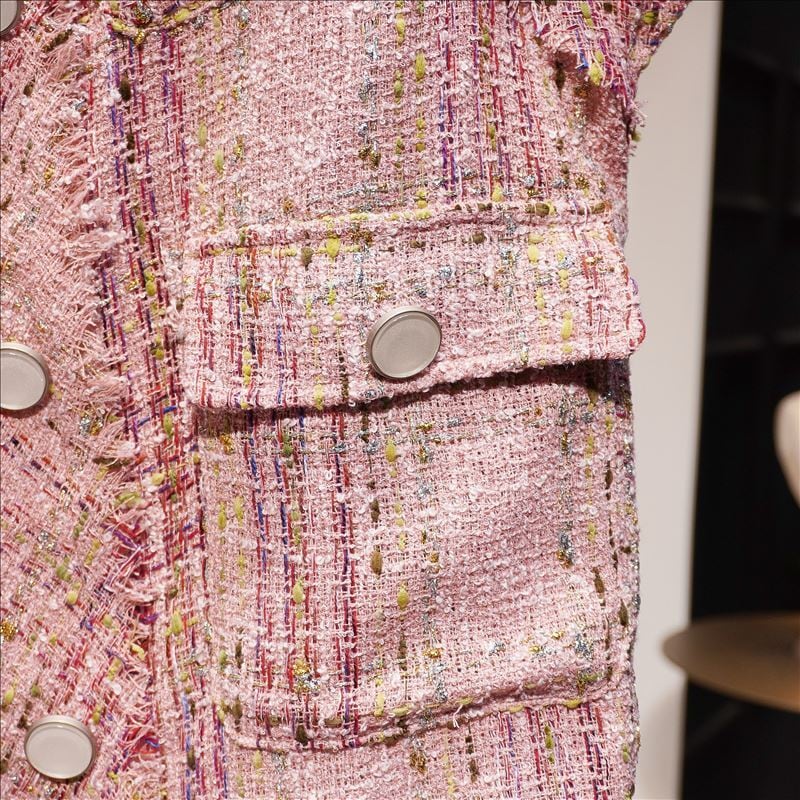 レディース ベスト ツイードベスト ミドル丈 ノーカラー ポケット フラットボタン フリンジ レディース ベスト ツイードベスト ミドル丈 ノーカラー ポケット フラットボタン フリンジ