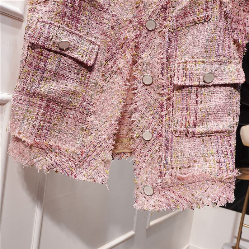 レディース ベスト ツイードベスト ミドル丈 ノーカラー ポケット フラットボタン フリンジ レディース ベスト ツイードベスト ミドル丈 ノーカラー ポケット フラットボタン フリンジ