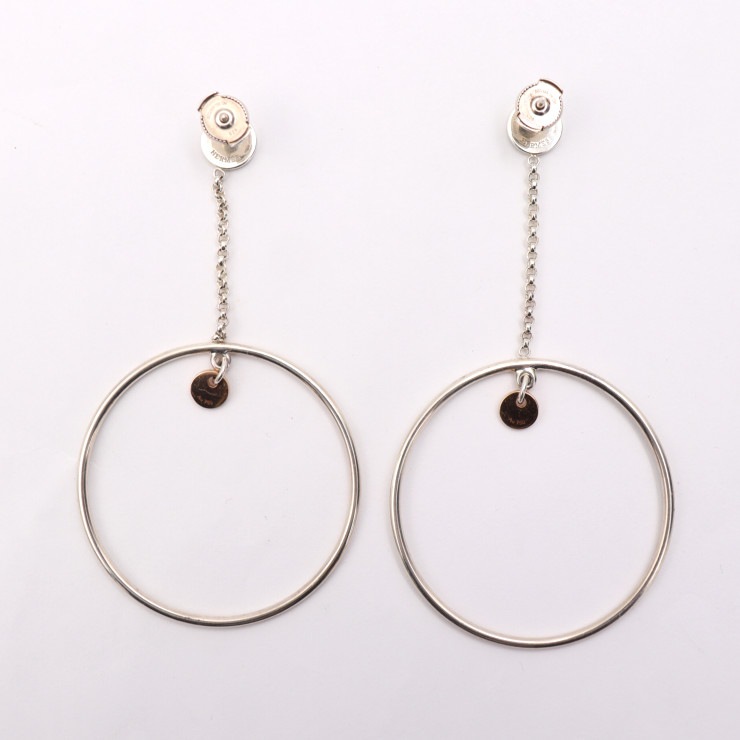 美品 HERMES エルメス ピアス - フープ ピアス エクスリブリス シルバー925 K18ピンクゴールド シルバー ピンクゴールド Ag925×Au750 SV925 K18PG 本物保証 中古