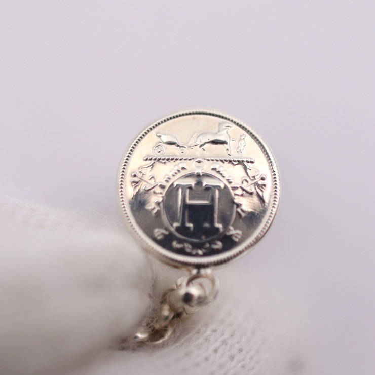 美品 HERMES エルメス ピアス - フープ ピアス エクスリブリス シルバー925 K18ピンクゴールド シルバー ピンクゴールド Ag925×Au750 SV925 K18PG 本物保証 中古